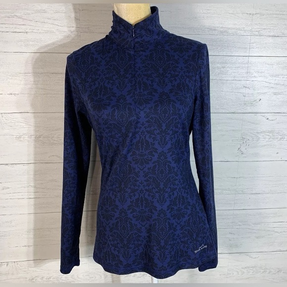 Eddie Bauer 1/4 Zip Pullover Women’s Small Paisley poly Spandex Blurple Slits - Picture 1 of 9